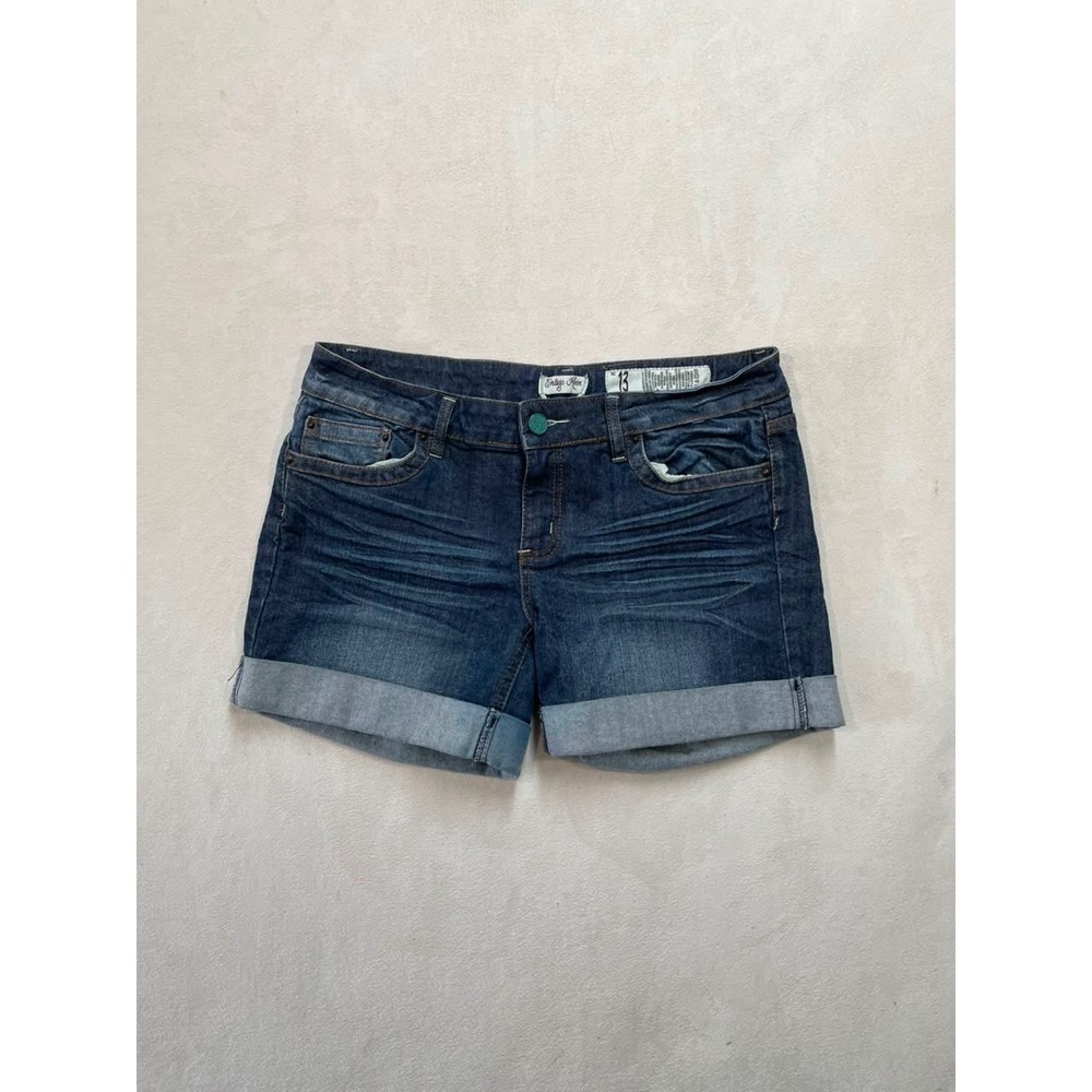 Indigo Rein Women Dark Wash Cuffed Denim Jean Shorts Size 13 Low Rise Blue